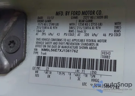 2018 Ford Transit Connect Xl z USA, uszkodzony, nr VIN NM0LS6E7XJ1361762